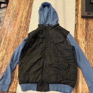 Empyre Black and Blue Hooded Puffer Jacket